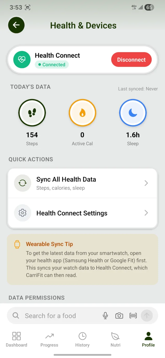 Health and devices — Health Connect sync