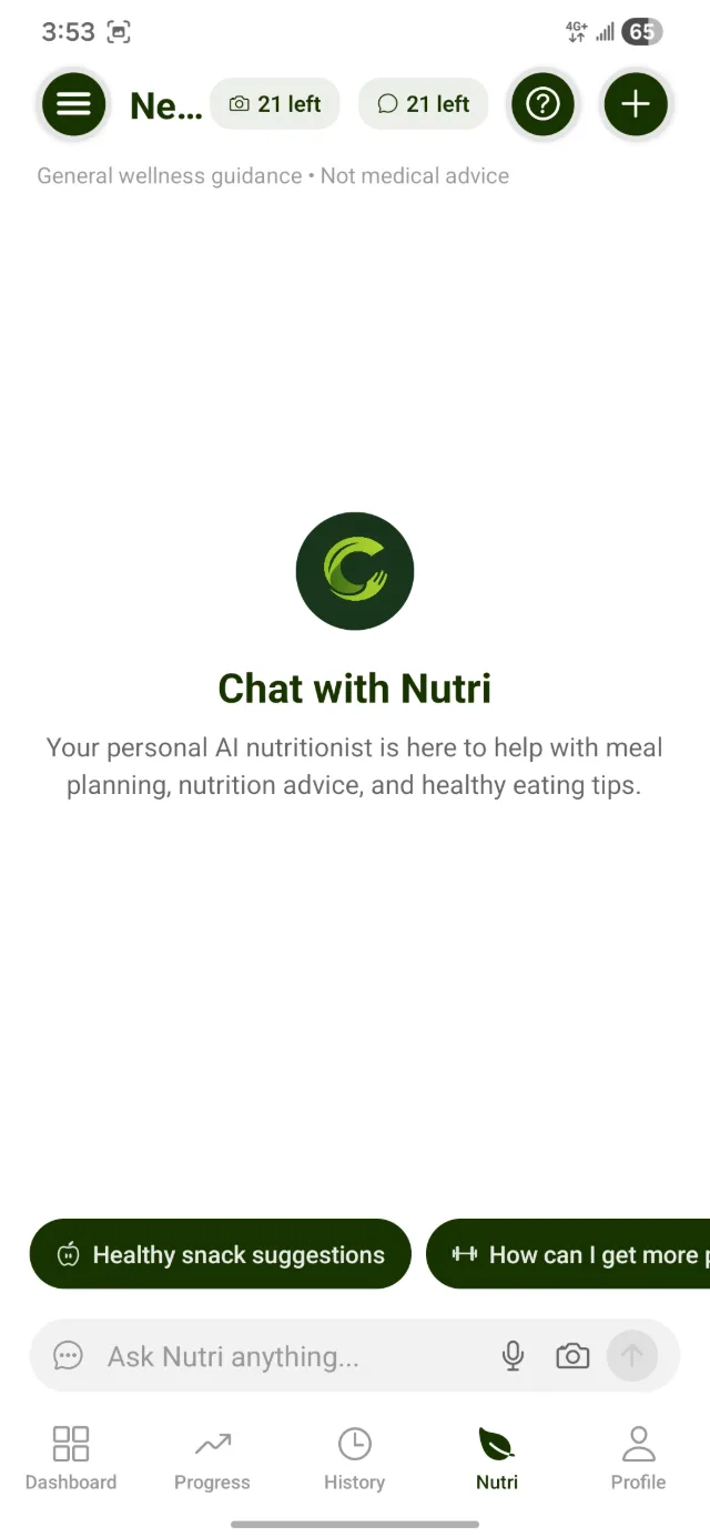 Chat with Nutri — CarriFit's AI nutritionist screen